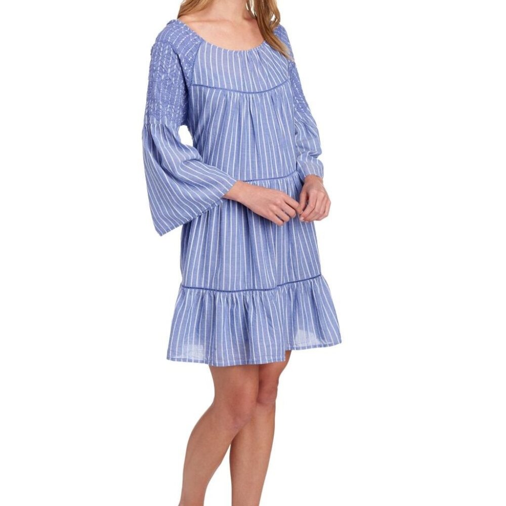 NWT Free People LOLA Embroidered Flounce Mini Dress Top Blue S Blue White NEW